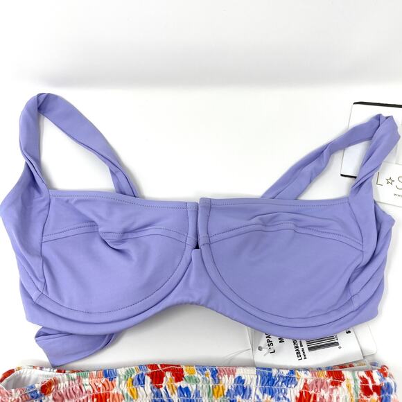 L*SPACE Camellia Barlette Bikini Set In Wisteria Flowers Forever Medium New - Picture 5 of 15